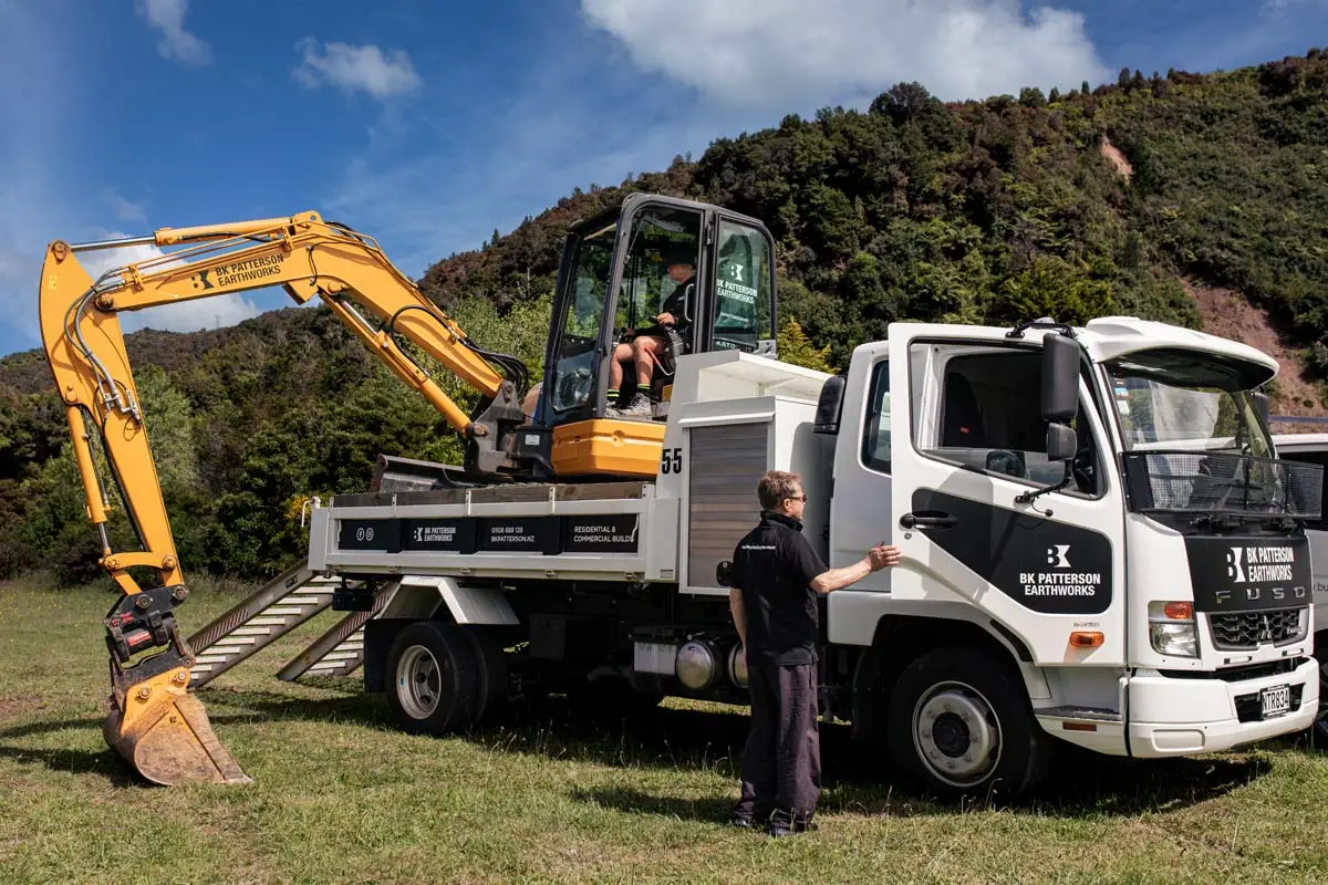 BK Patterson Earthworks digger on truck